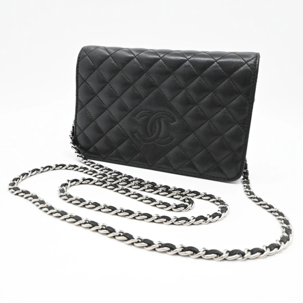 Chanel Quilted Lambskin Leather Diamond CC WOC Clutch Bag Silver Hardware
